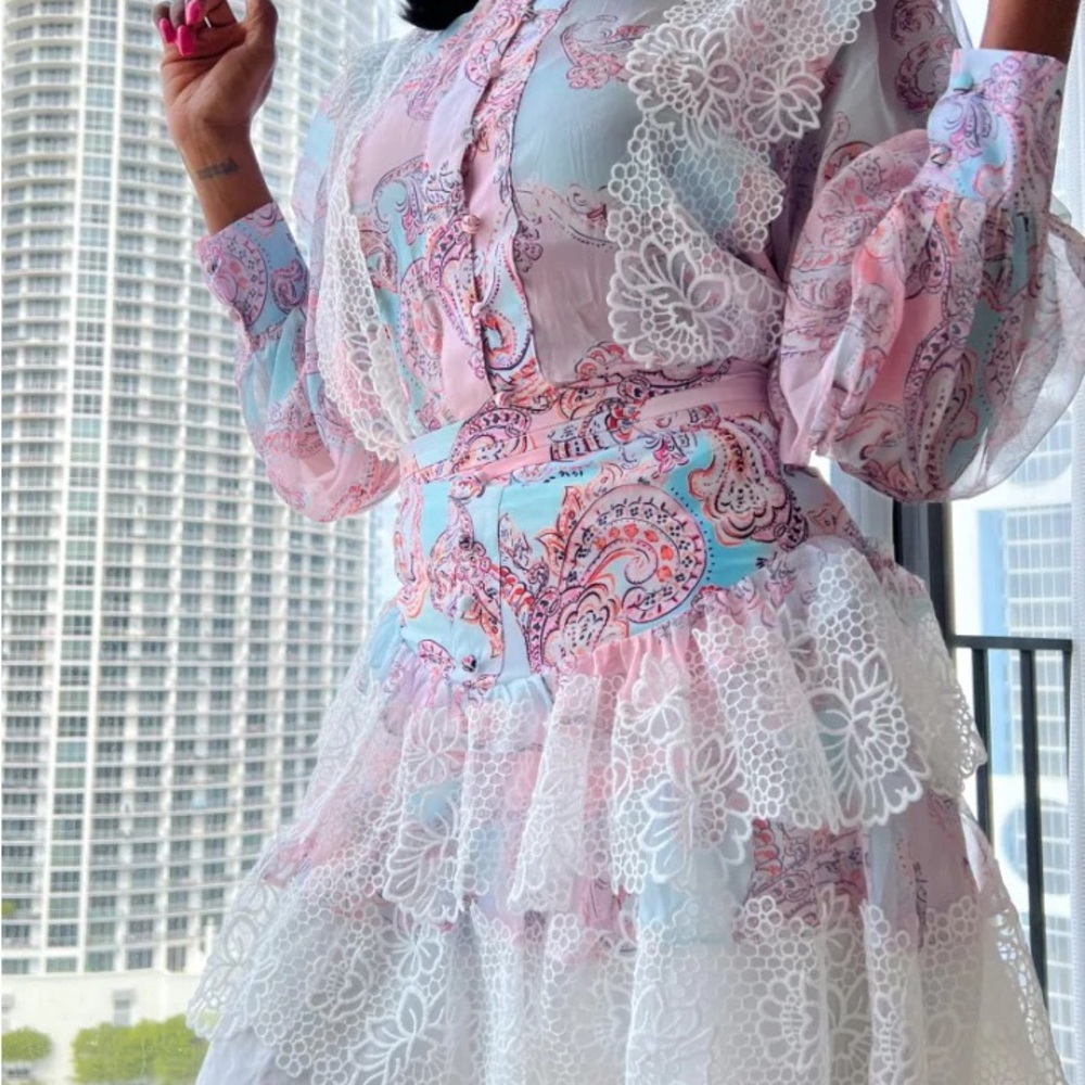 NEW- Spring Pink Lace Two Piece Skirt Set